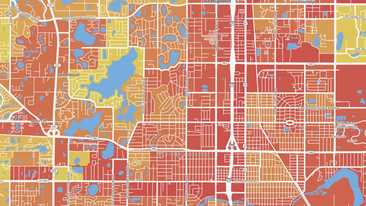 Forest Hills, Tampa, FL Map of Burglary Rates