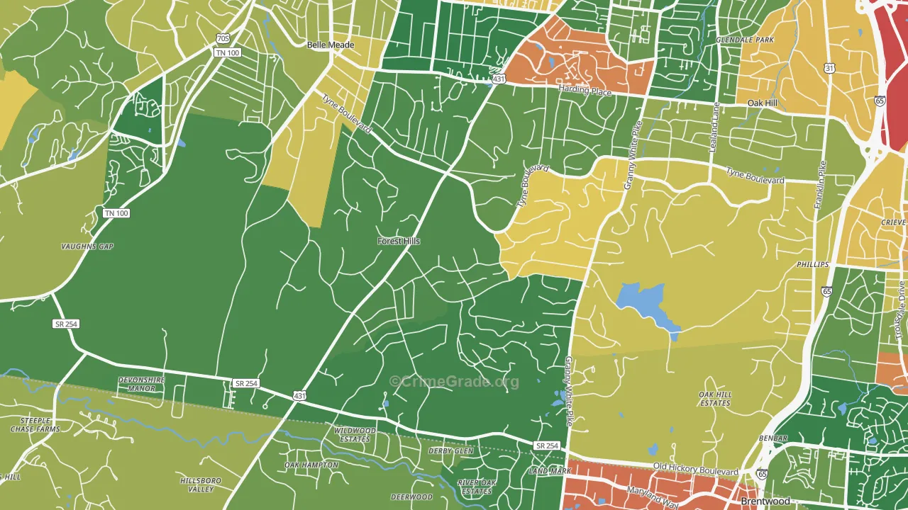 Forest Hills, TN Map of Burglary Rates