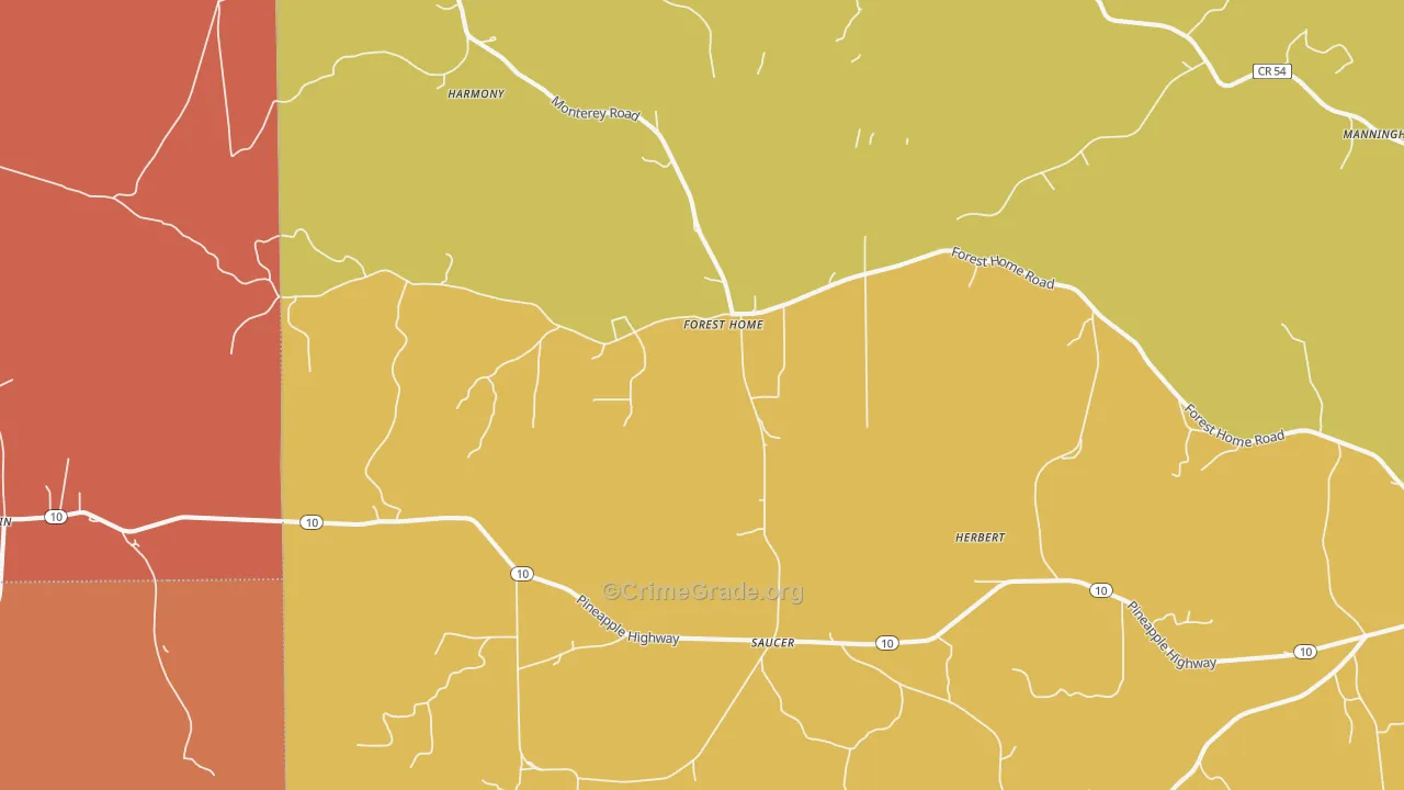 Forest Home, AL Map of Burglary Rates