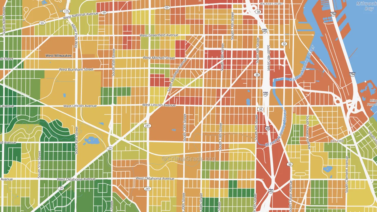 Forest Home Hills, Milwaukee, WI Map of Burglary Rates