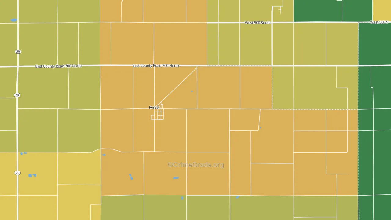 Forest, IN Map of Burglary Rates