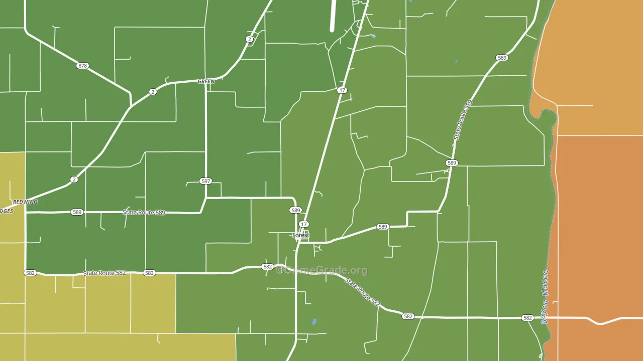 Forest, LA Map of Burglary Rates