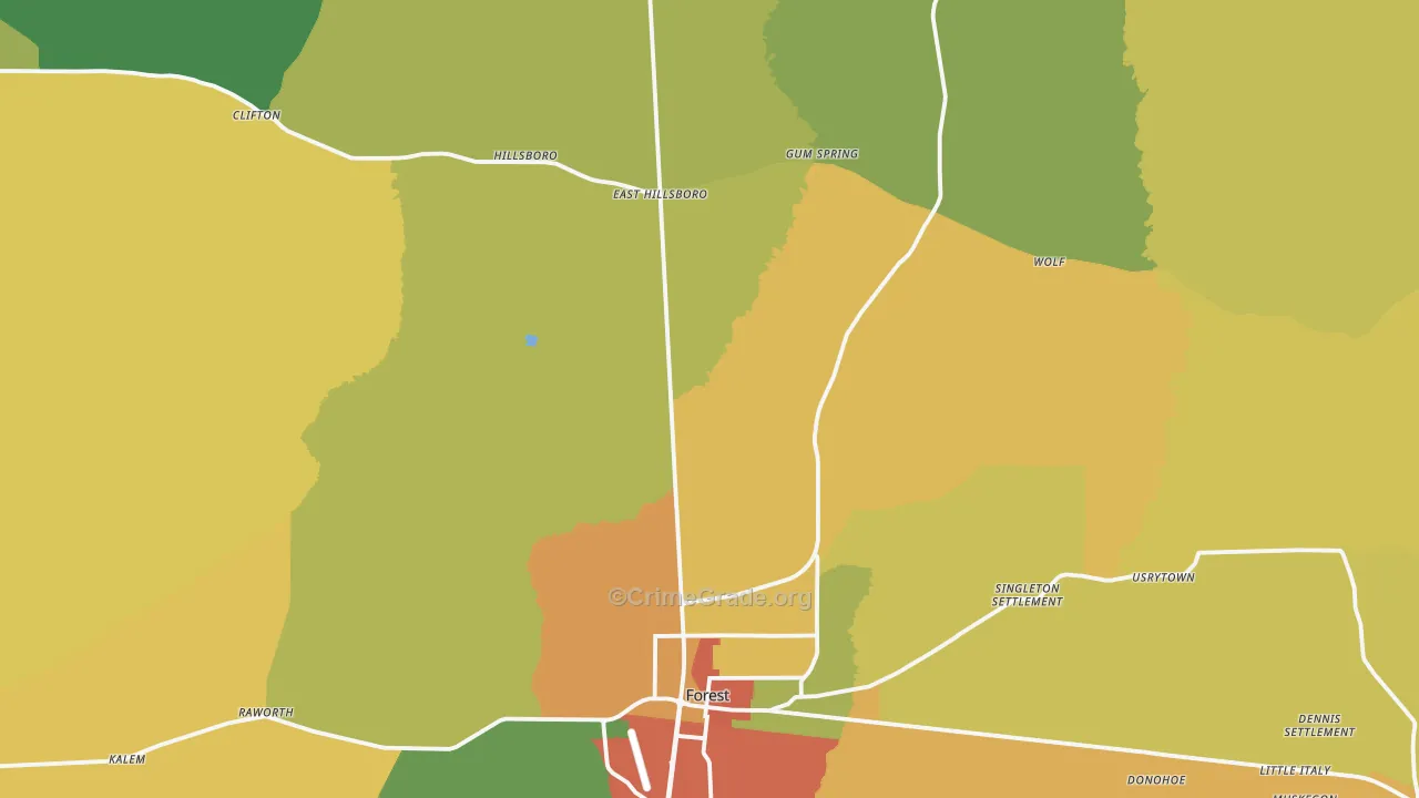 Forest, MS Map of Burglary Rates