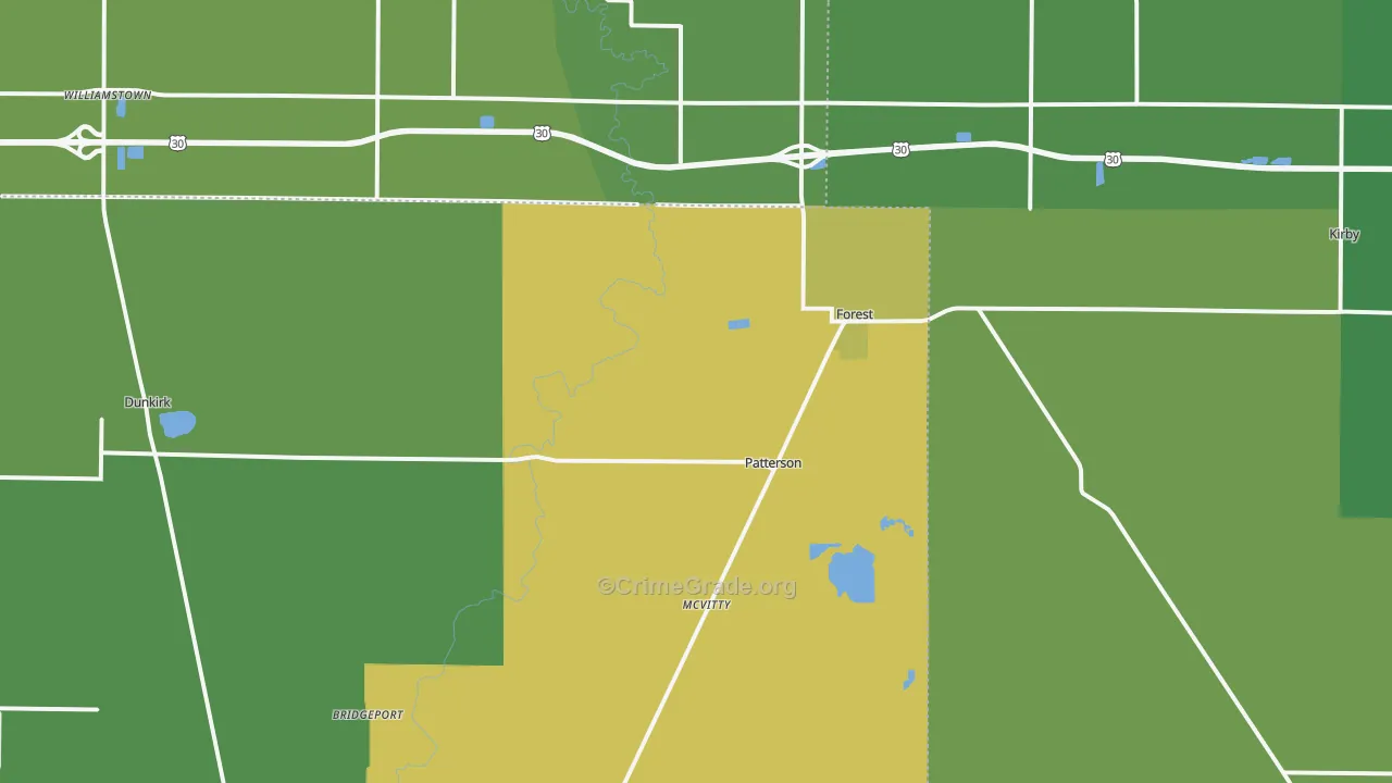 Forest, OH Map of Burglary Rates