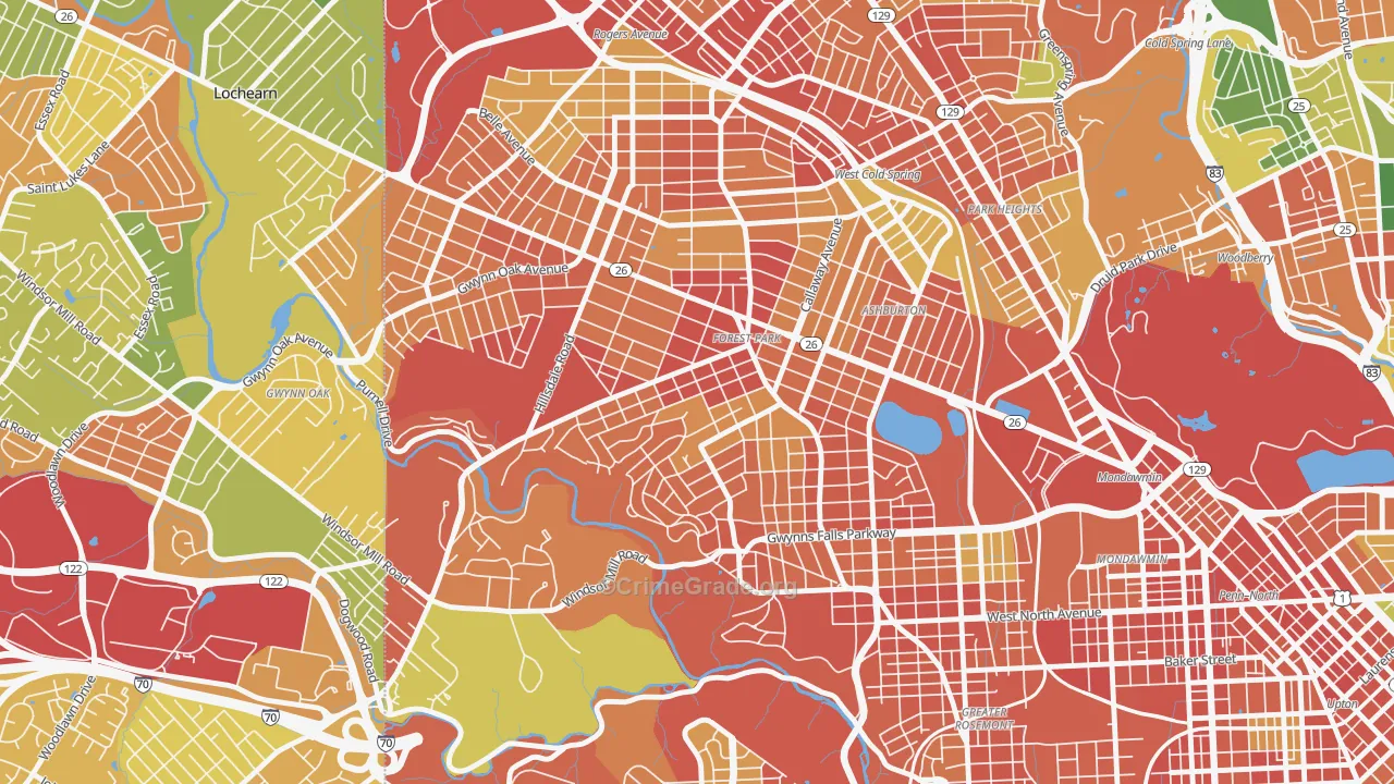 Forest Park, Baltimore, MD Map of Burglary Rates