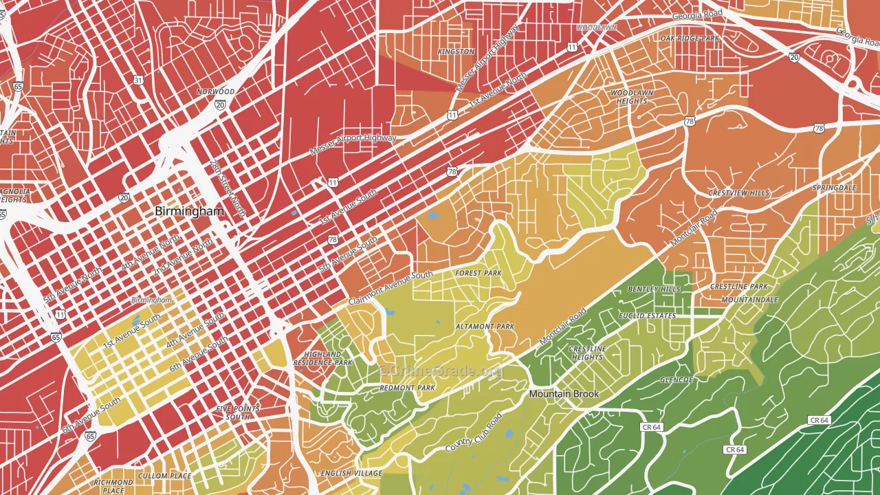 Forest Park, Birmingham, AL Map of Burglary Rates