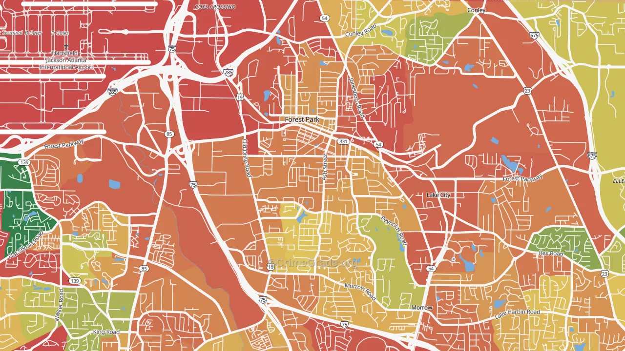 Forest Park, GA Map of Burglary Rates