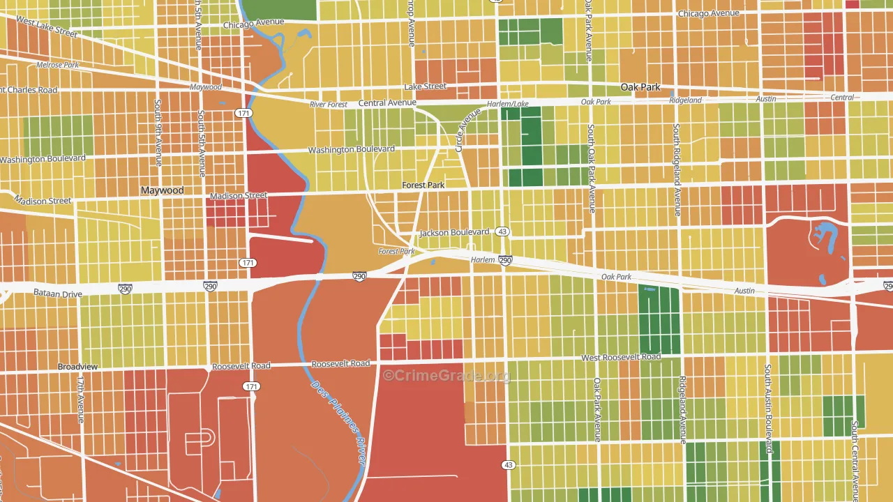 Forest Park, IL Map of Burglary Rates