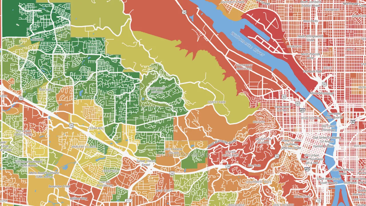 Forest Park, Portland, OR Map of Burglary Rates