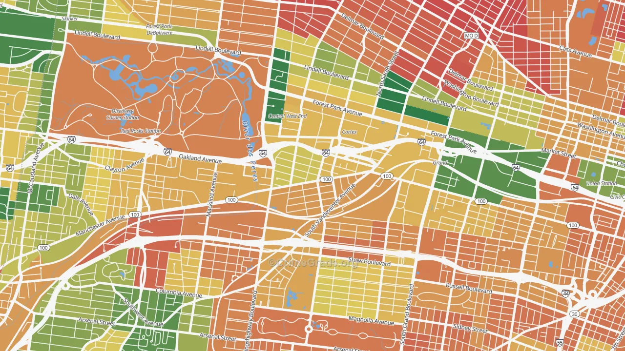 Forest Park Southeast, St. Louis, MO Map of Burglary Rates