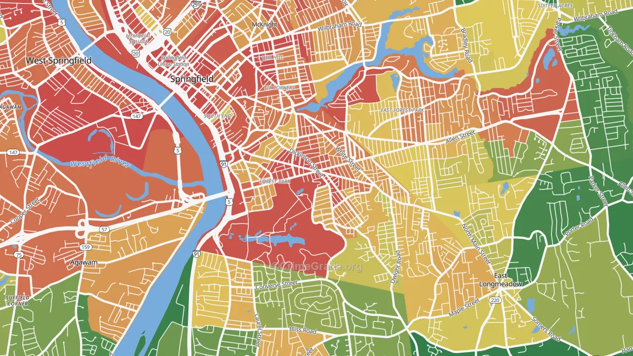 Forest Park, Springfield, MA Map of Burglary Rates