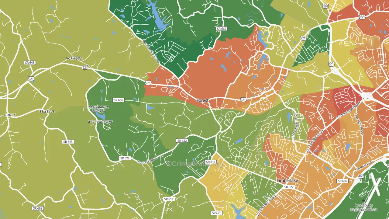 Forest, VA Map of Burglary Rates