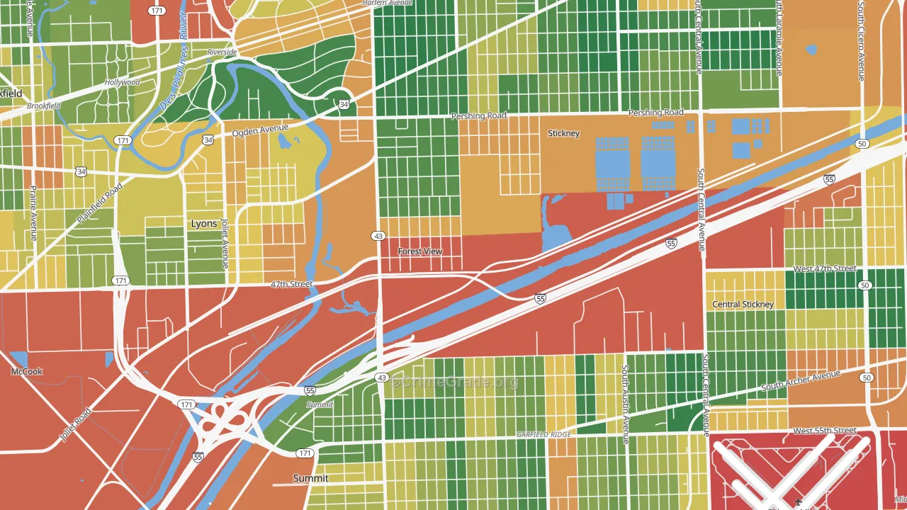 Forest View, IL Map of Burglary Rates