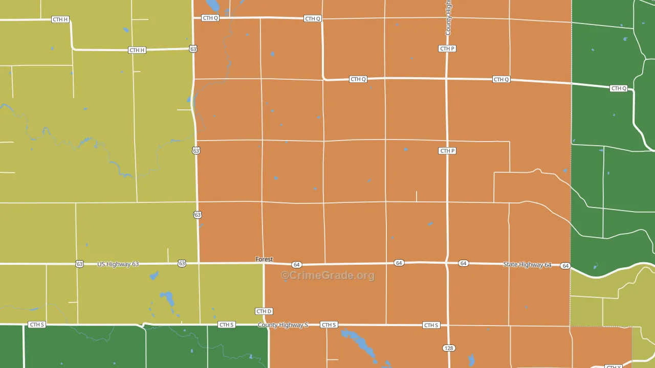 Forest, WI Map of Burglary Rates