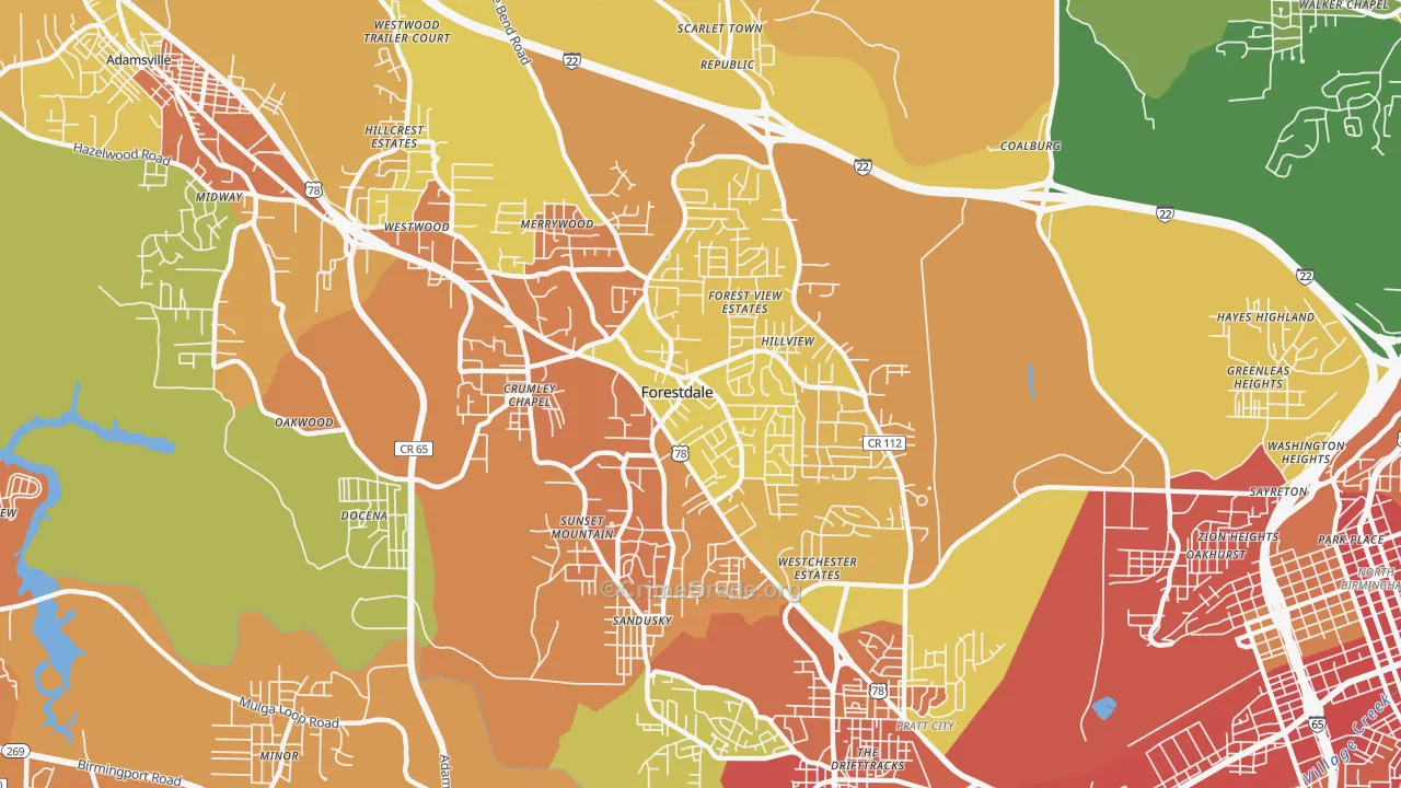 Forestdale, AL Map of Burglary Rates
