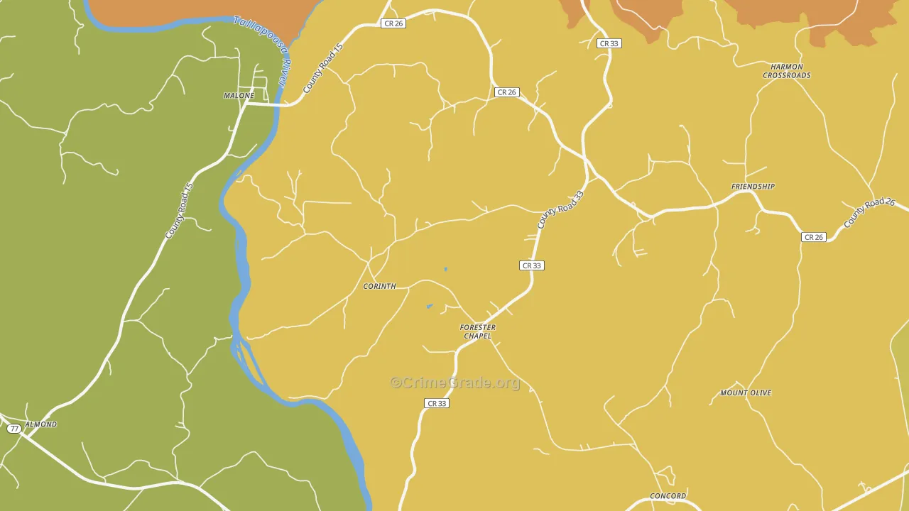 Forester Chapel, AL Map of Burglary Rates