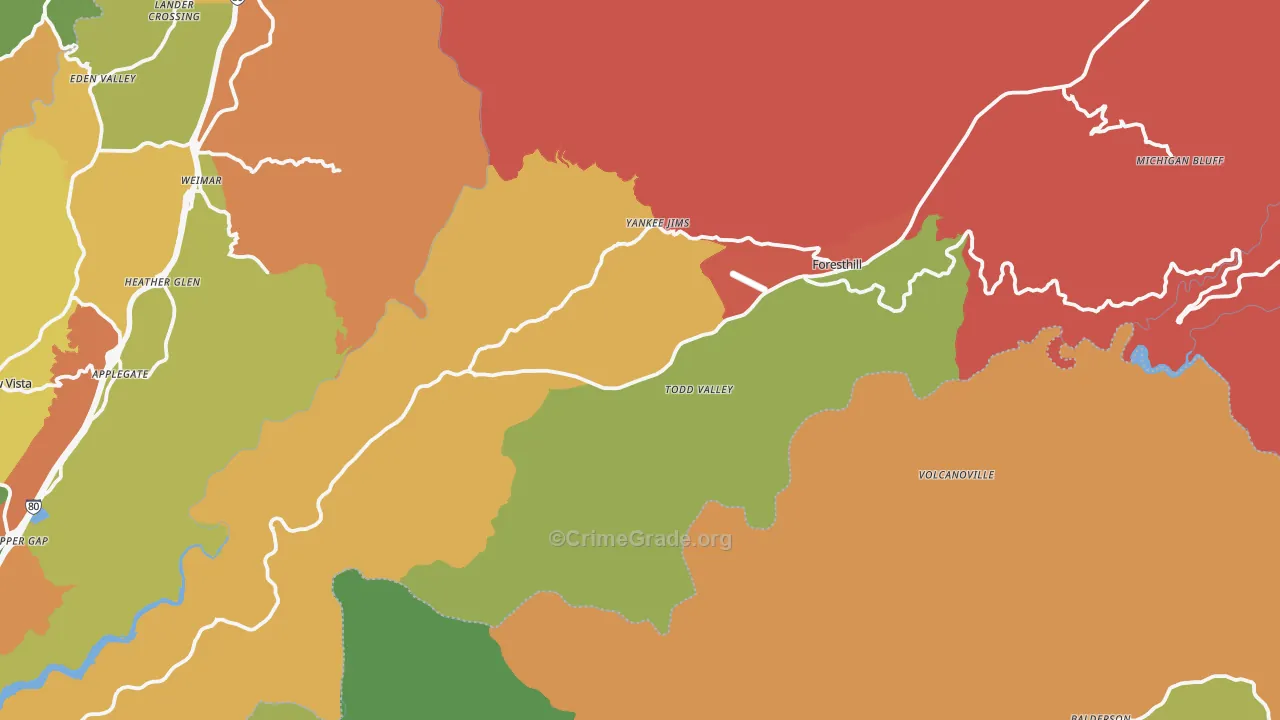 Foresthill, CA Map of Burglary Rates