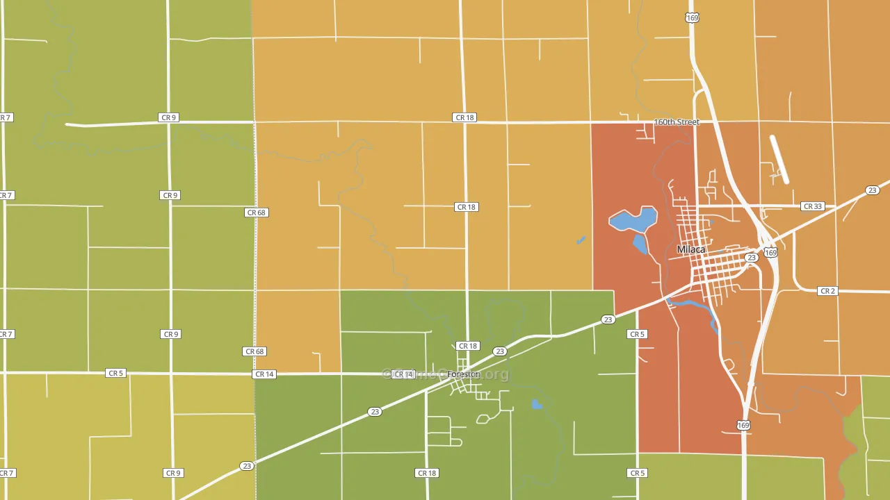 Foreston, MN Map of Burglary Rates