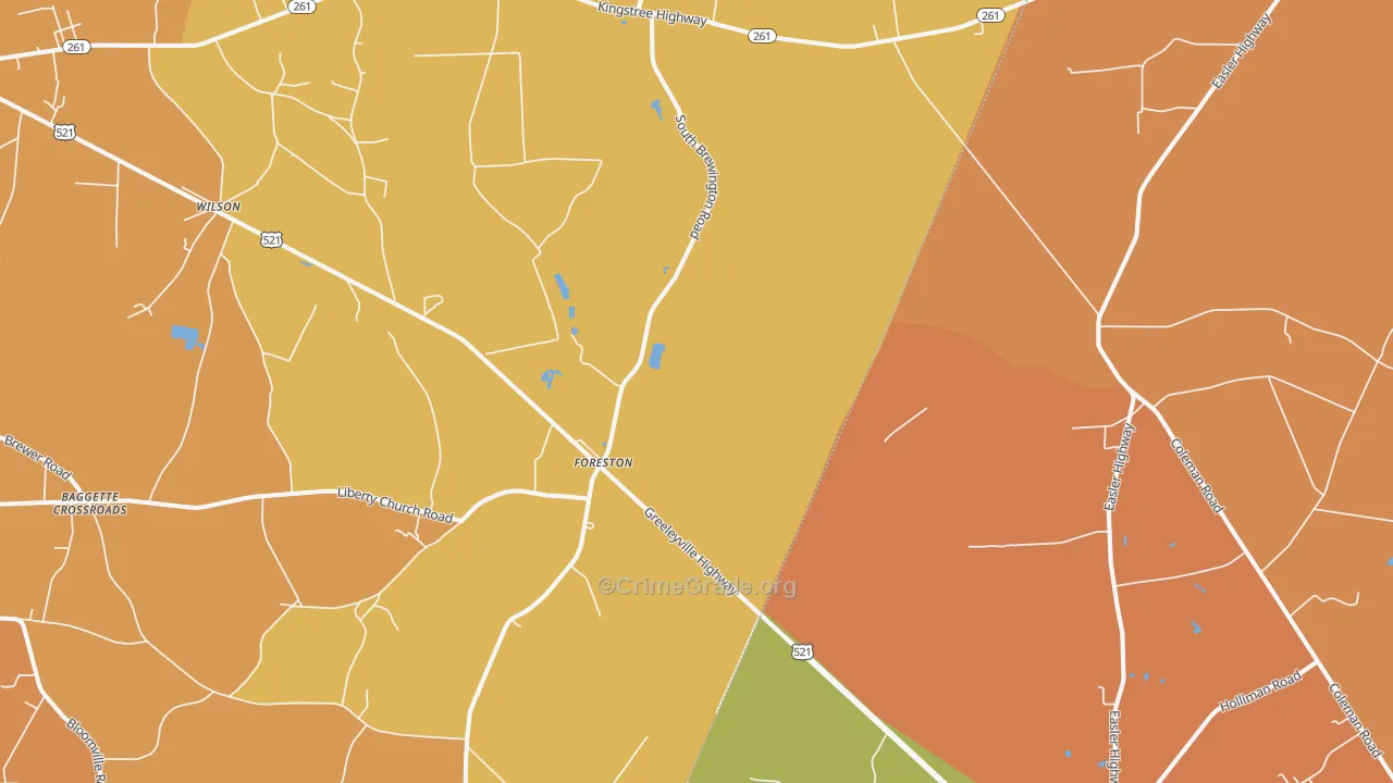 Foreston, SC Map of Burglary Rates