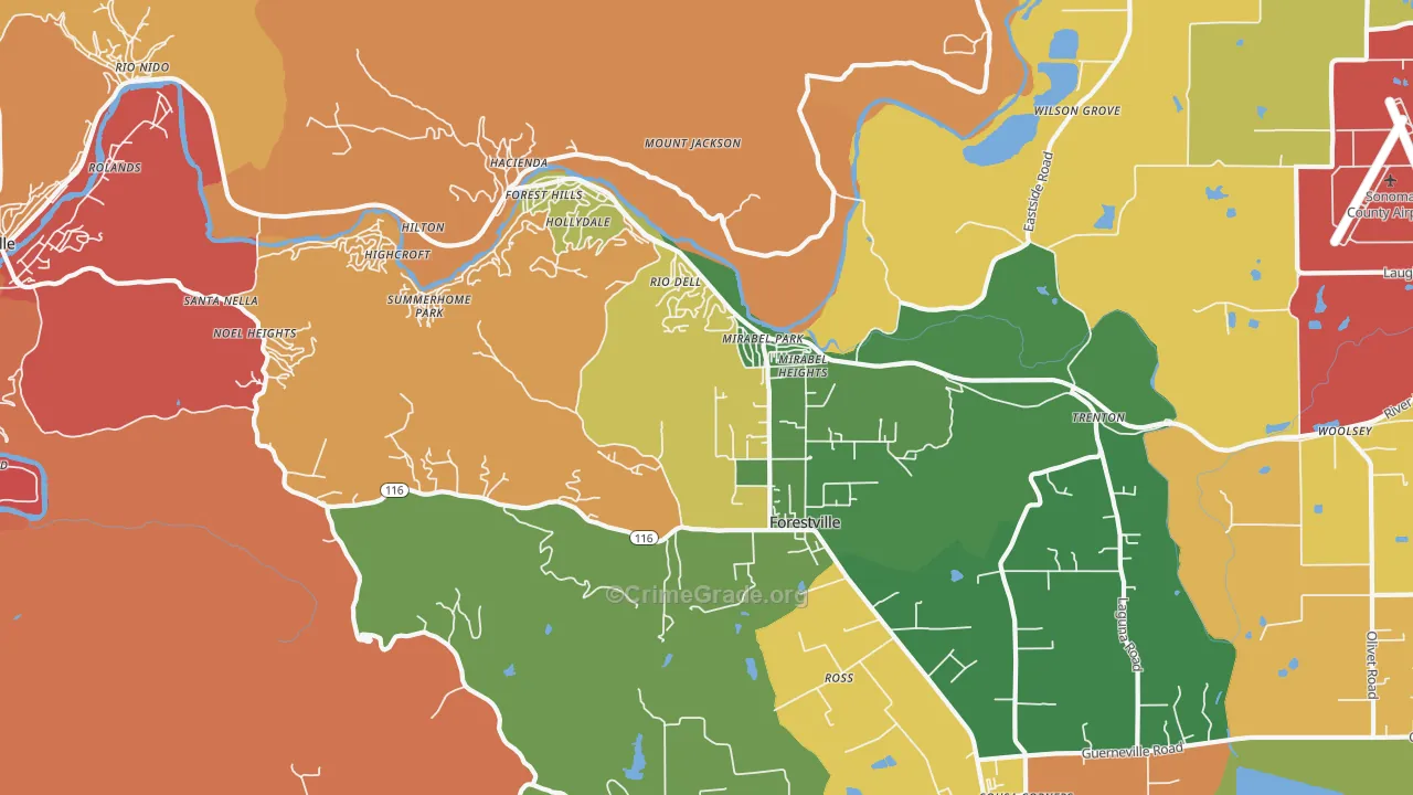 Forestville, CA Map of Burglary Rates