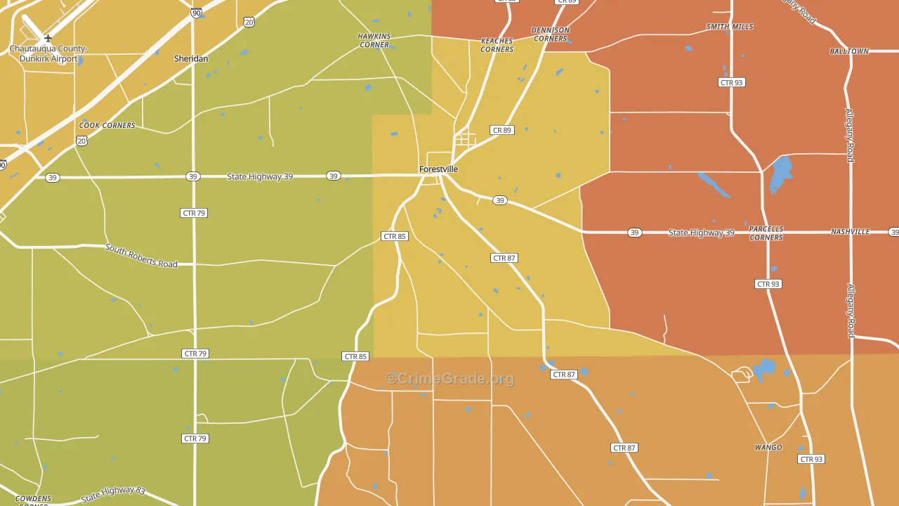 Forestville, NY Map of Burglary Rates