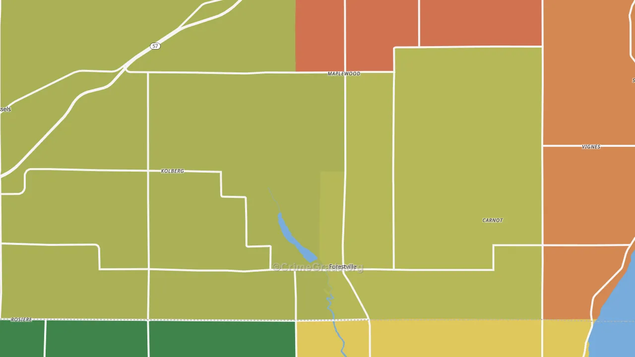 Forestville, WI Map of Burglary Rates