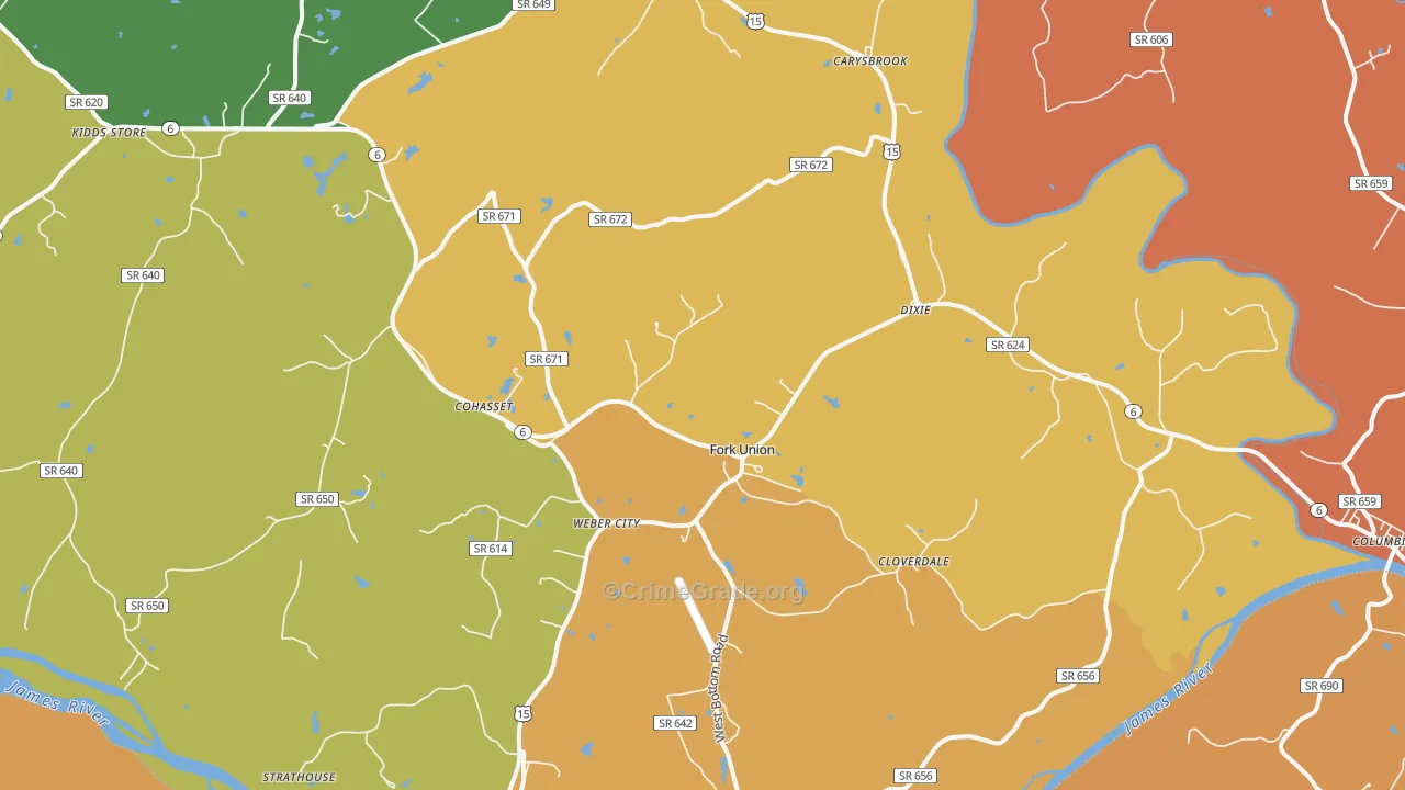 Fork Union, VA Map of Burglary Rates