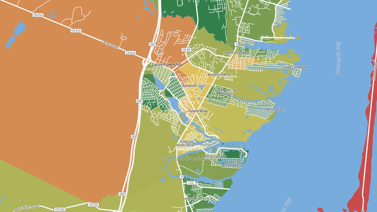 Forked River, NJ Map of Burglary Rates