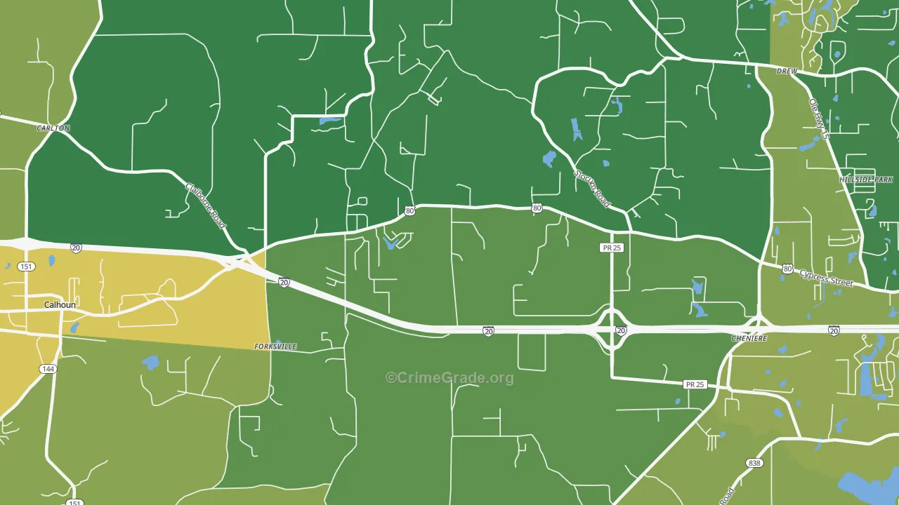 Forksville, LA Map of Burglary Rates