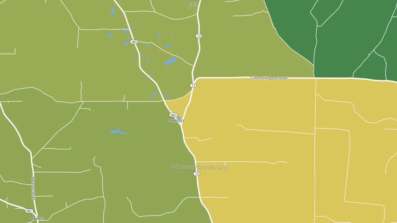 Forkville, MS Map of Burglary Rates
