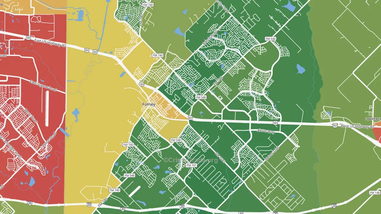 Forney, TX Map of Burglary Rates