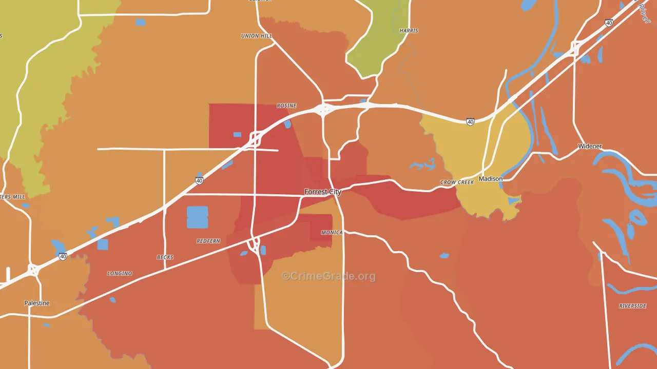 Forrest City, AR Map of Burglary Rates