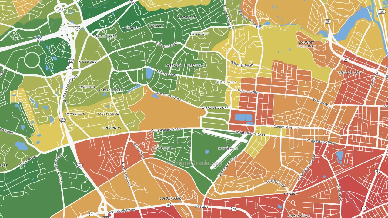 Forrest Hills, Augusta, GA Map of Burglary Rates