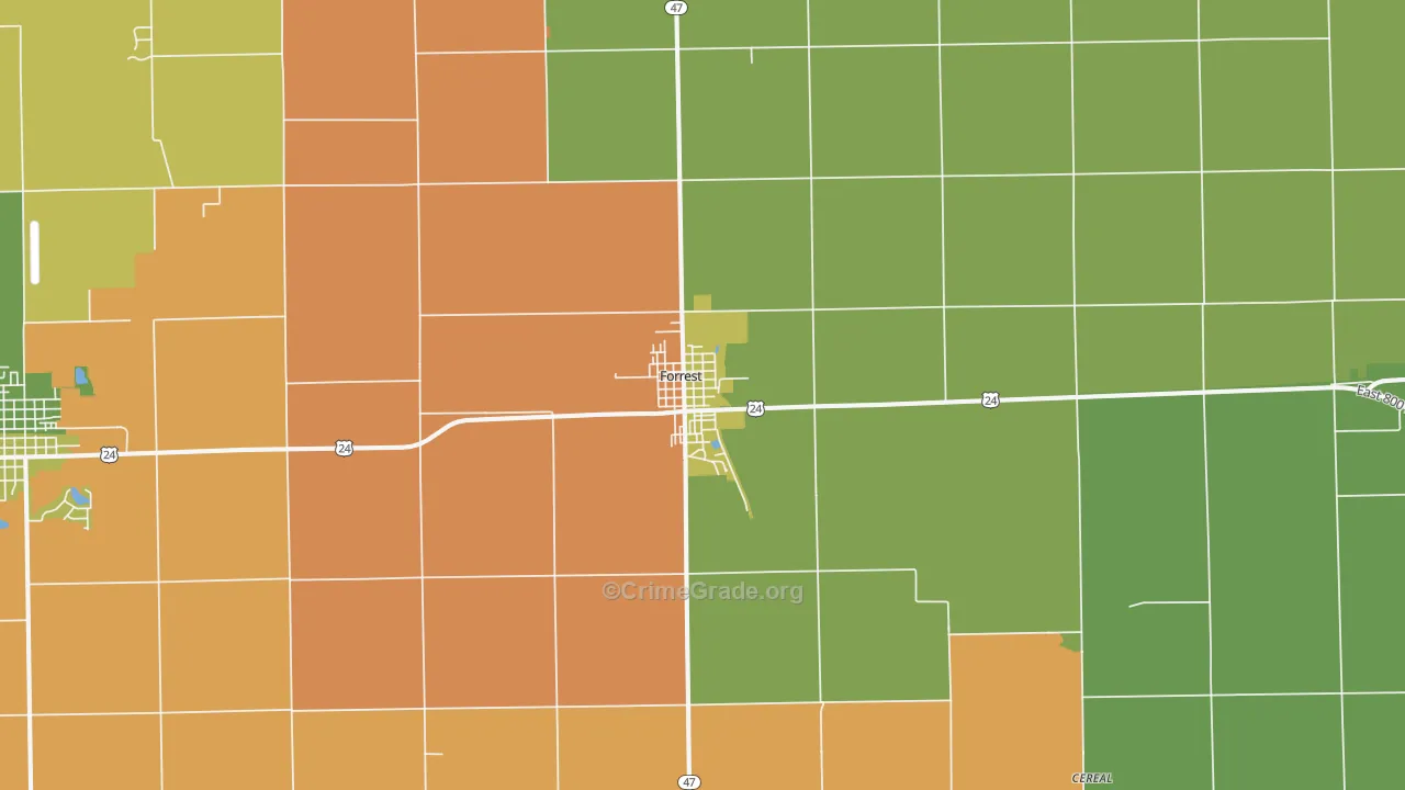Forrest, IL Map of Burglary Rates