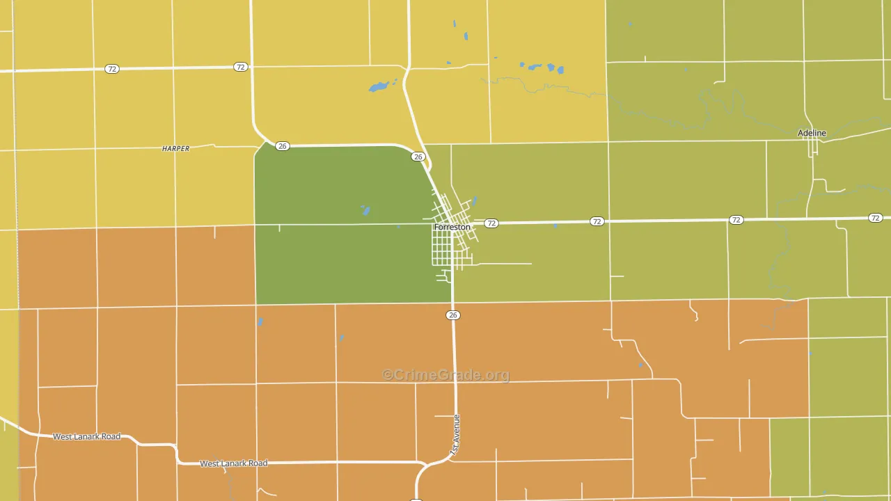 Forreston, IL Map of Burglary Rates