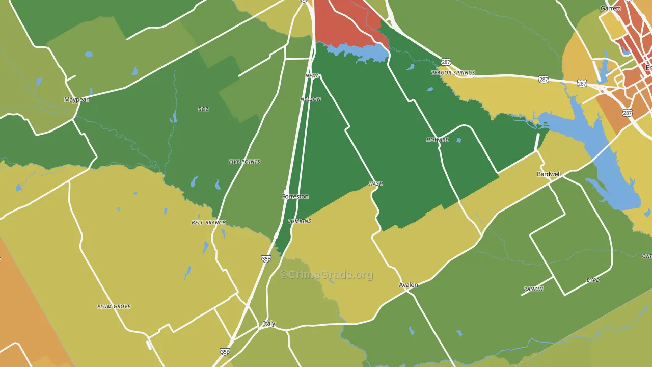 Forreston, TX Map of Burglary Rates