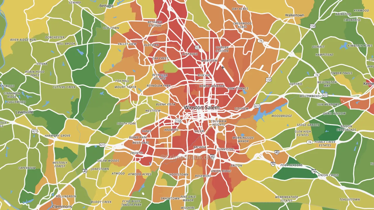 Forsyth County, NC Map of Burglary Rates