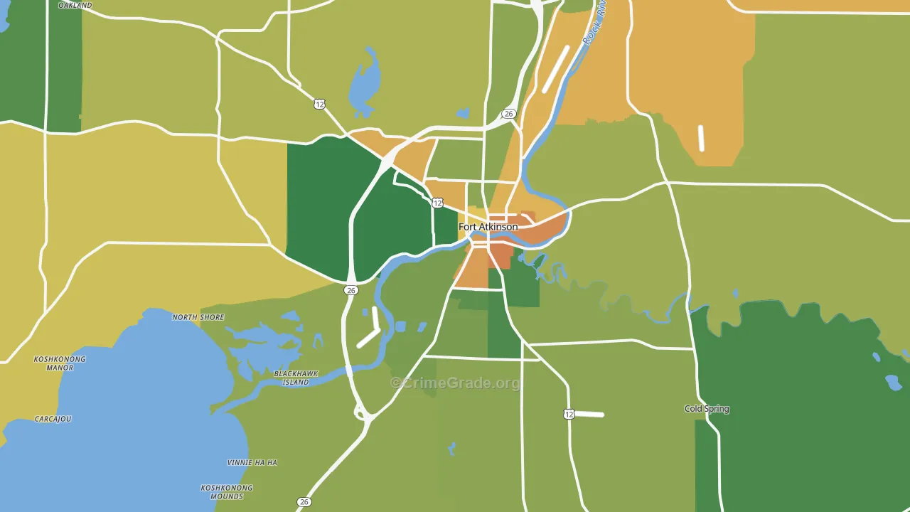 Fort Atkinson, WI Map of Burglary Rates