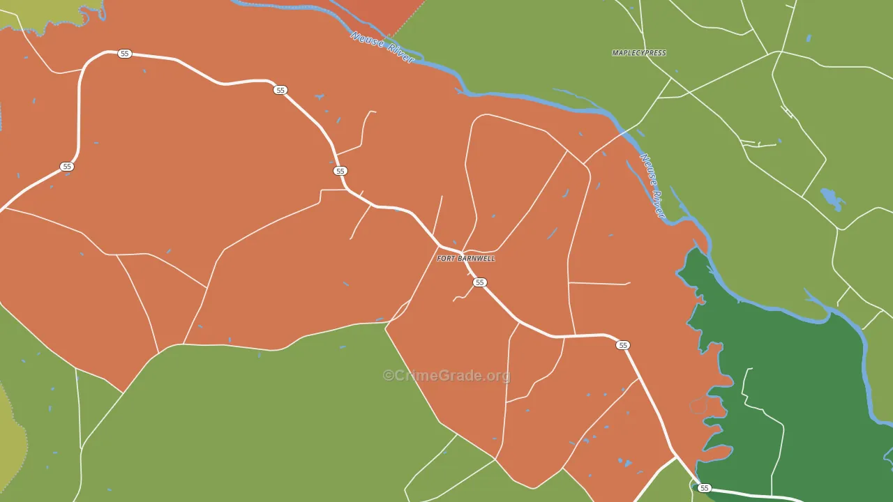 Fort Barnwell, NC Map of Burglary Rates