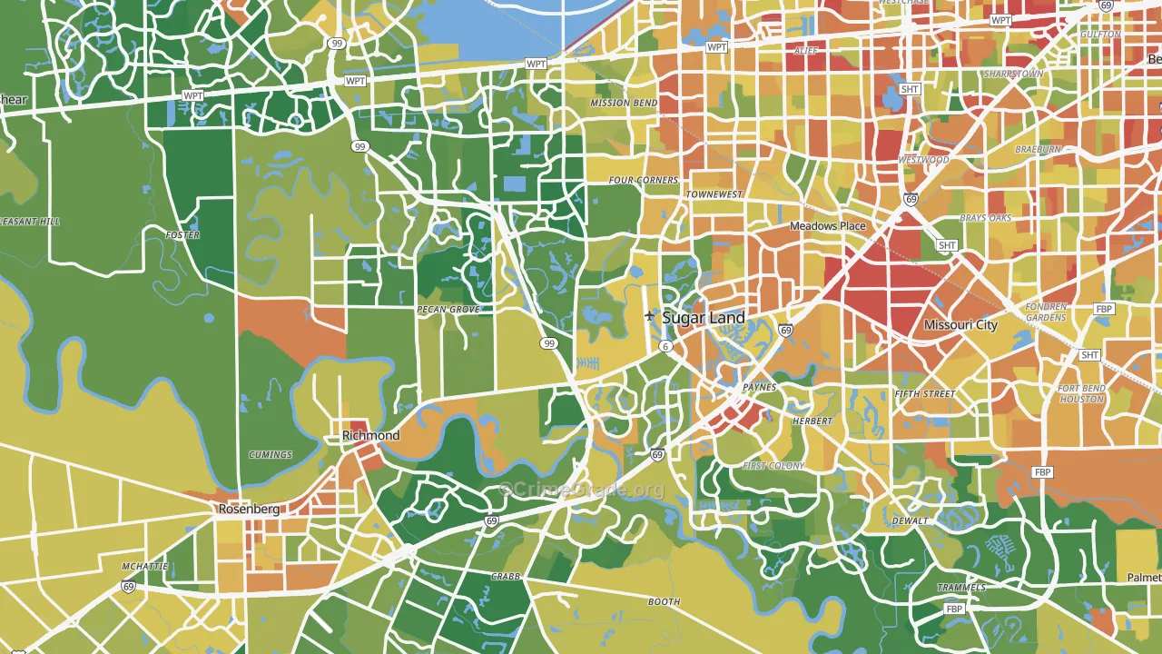 Fort Bend County, TX Map of Burglary Rates