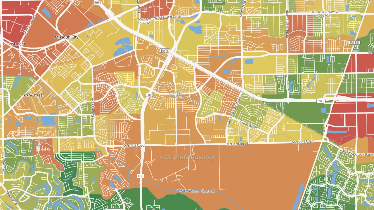 Fort Bend Houston, Missouri City, TX Map of Burglary Rates