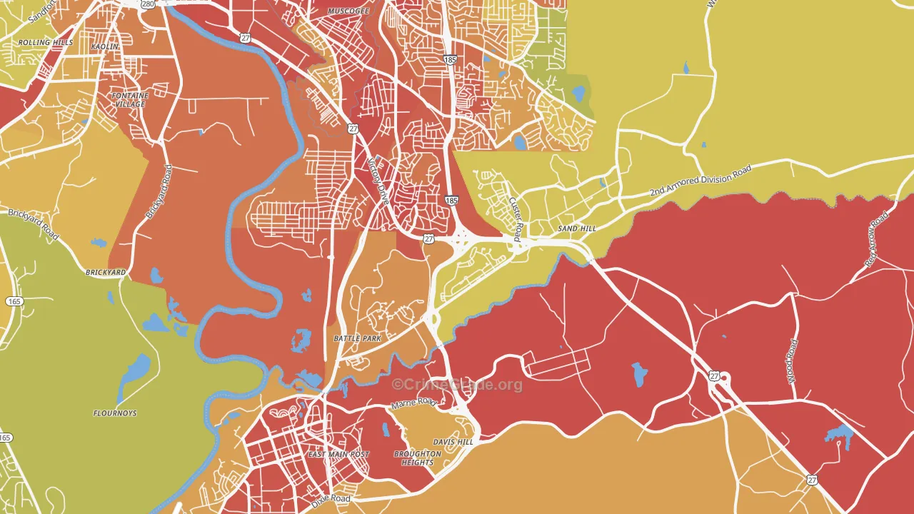 Fort Benning, GA Map of Burglary Rates