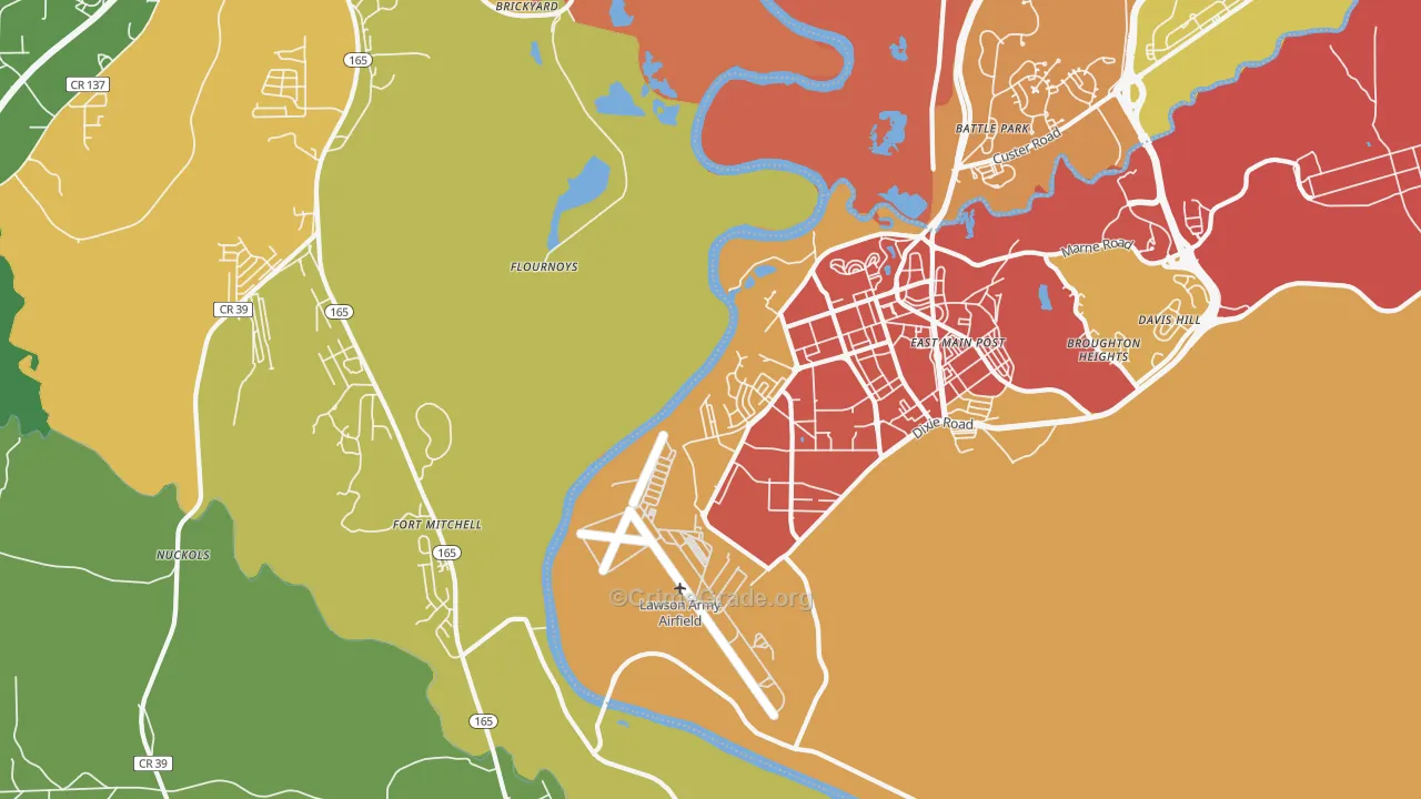 Fort Benning South, GA Map of Burglary Rates
