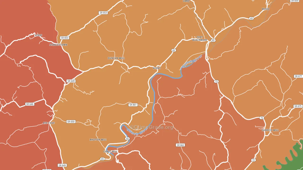 Fort Blackmore, VA Map of Burglary Rates