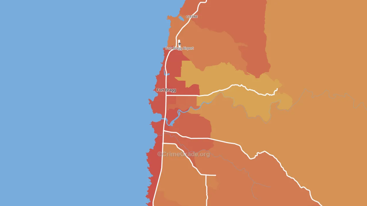 Fort Bragg, CA Map of Burglary Rates