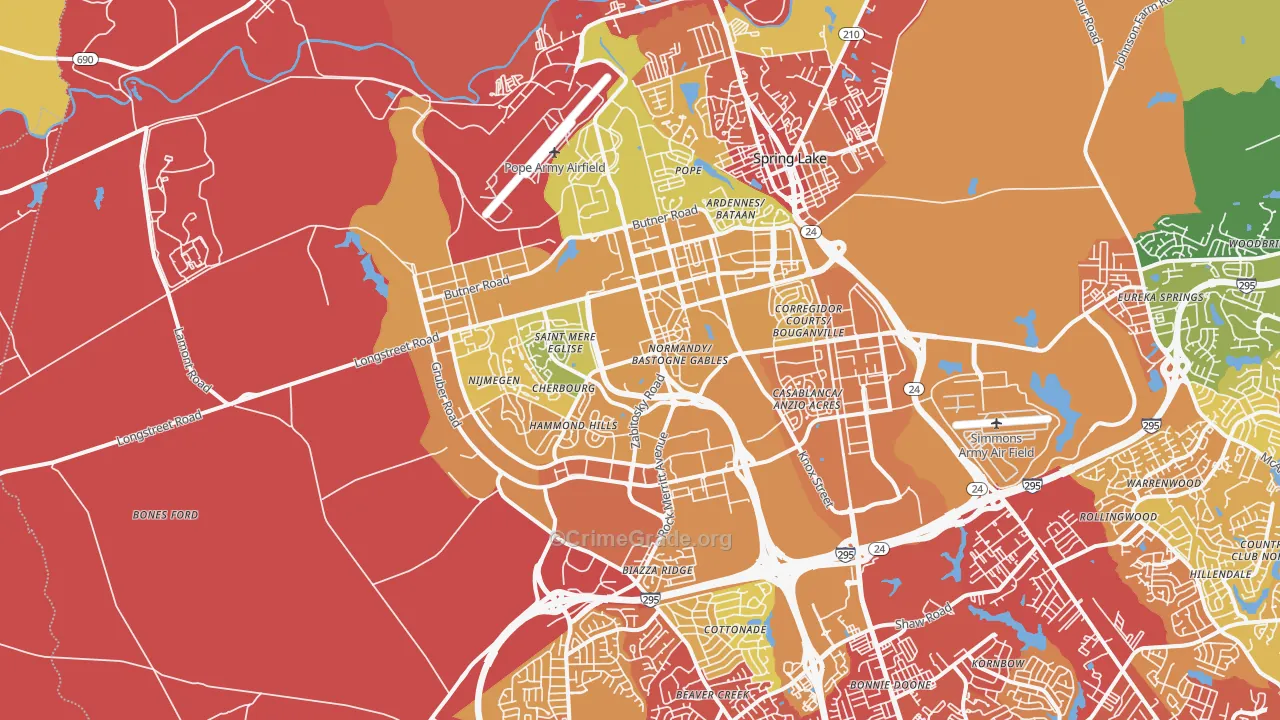 Fort Bragg, NC Map of Burglary Rates