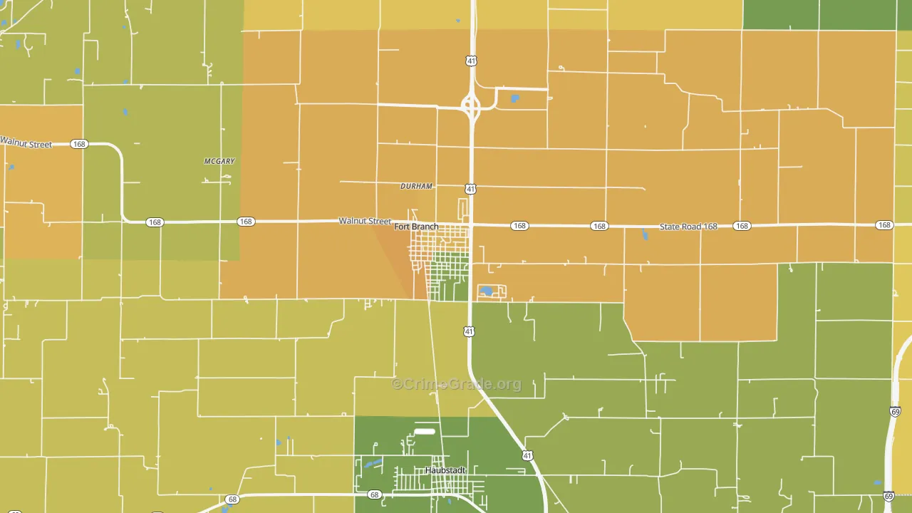 Fort Branch, IN Map of Burglary Rates
