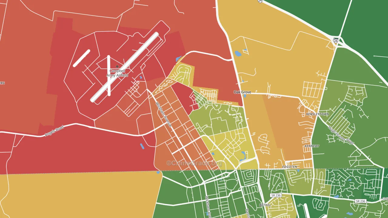 Fort Campbell North, KY Map of Burglary Rates