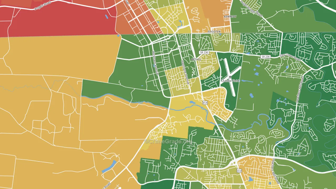 Fort Campbell, TN Map of Burglary Rates
