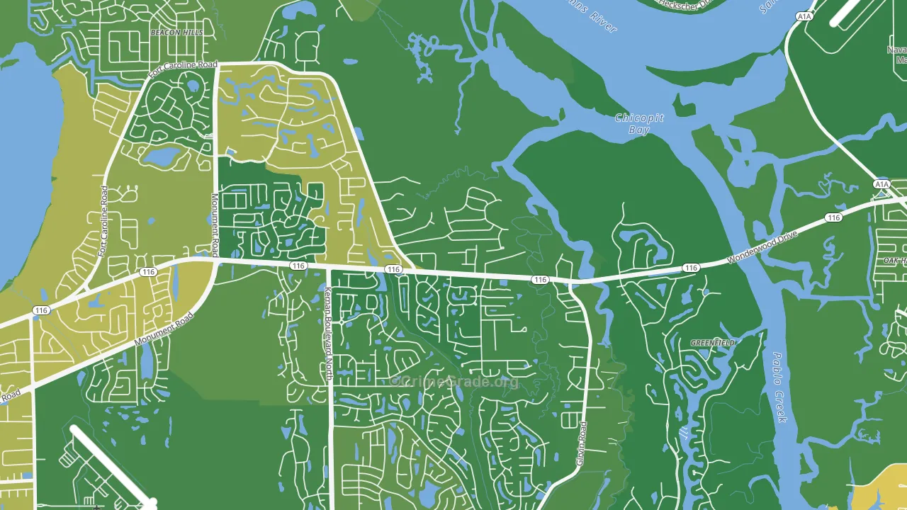 Fort Caroline Shores, Jacksonville, FL Map of Burglary Rates